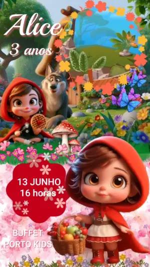 Convite Animado Chapeuzinho Vermelho Aniversário Infantil Editável