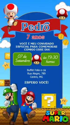 Convite Aniversário Super Mario Bros para Editar Online e Imprimir
