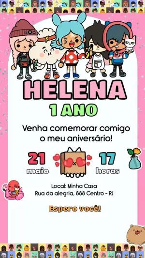 Convite Aniversário Toca Life World com Personagens para Editar