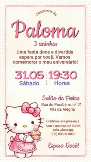 Convite de Aniversário Hello Kitty para Editar