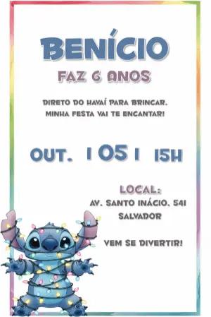 Convite de Aniversário Stitch para Editar e Imprimir