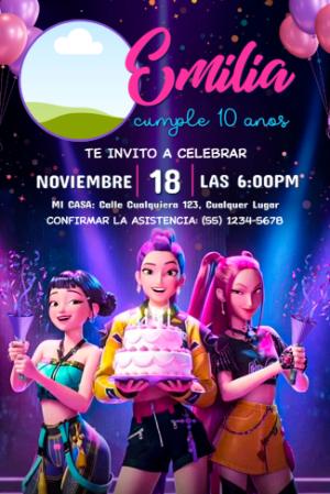 Invitación de Cumpleaños Las Guerreras K-Pop Modelo Editable