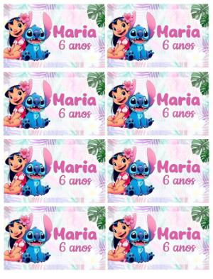 Rótulo Adesivo Lilo & Stitch para Aniversário Infantil Editável