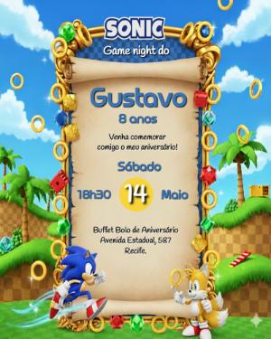Convite de Aniversário Sonic Game Night para editar online