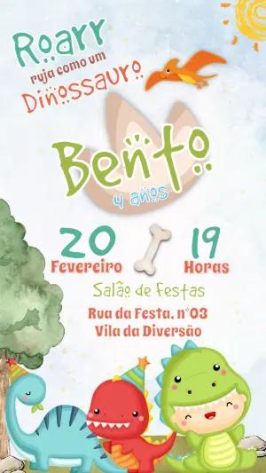 Convite Digital Infantil Tema Dinossauros Editável