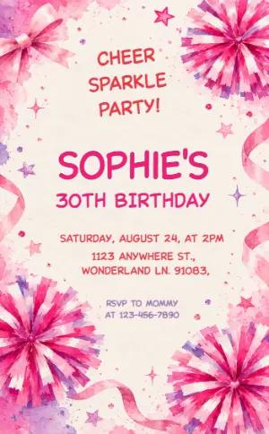 Cheer Birthday Party Invitation | Editable Digital Template