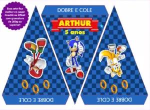 Bandeirinha Aniversário Sonic com Personagens para Editar Online