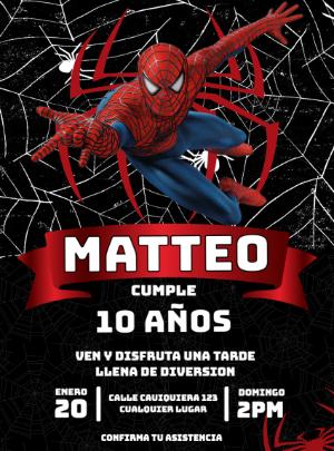 Invitación de Cumpleaños Hombre Araña Editable para Imprimir