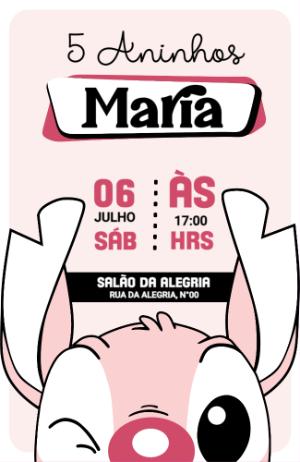Convite Aniversário Angel Stitch Rosa para Editar Online