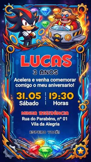 Convite de Aniversário Sonic e Shadow Editável para Festa Infantil