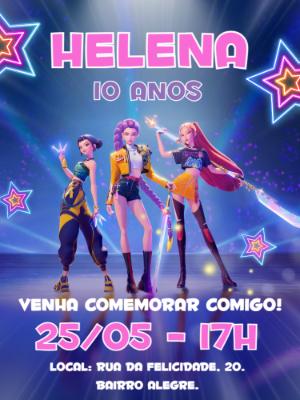 Convite Aniversário K-Pop Guerreiras para Editar Online
