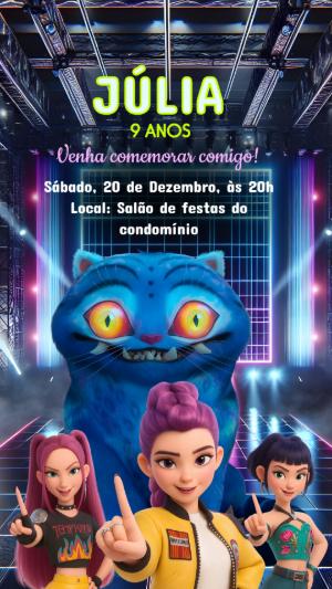 Convite de Aniversário Guerreiras do Kpop Editável
