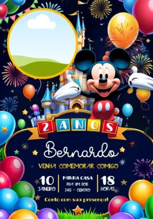 Convite de Aniversário Mickey e Castelo Mágico para Editar