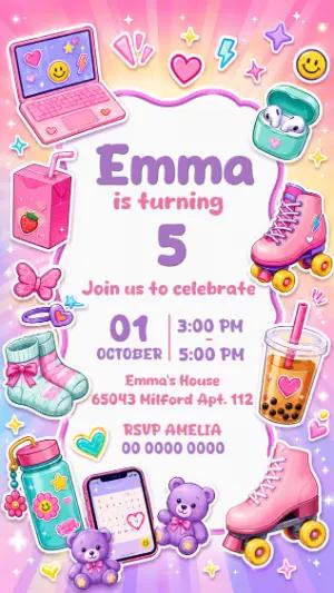Girly Y2K Birthday Party Invitation - Editable Digital Template