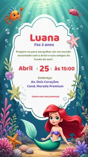 Convite Aniversário Pequena Sereia Ariel para Editar Online