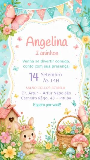 Convite Jardim Encantado com Coelhinha Aquarela para Editar