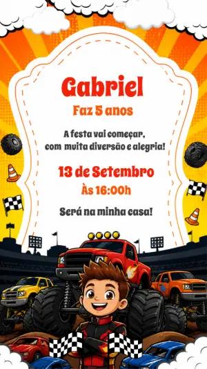 Convite de Aniversário Monster Truck Editável e Digital