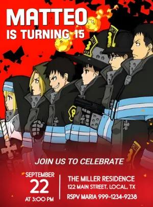Action Anime Birthday Invitation | Editable Fire Force Template