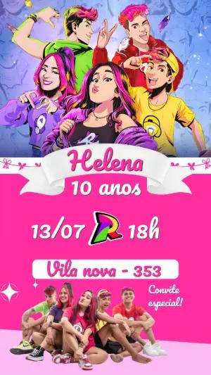 Convite de Aniversário Tema Dos Rosa Youtubers Colorido para Editar