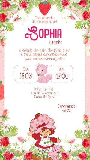 Convite de Aniversário Moranguinho Retrô Editável