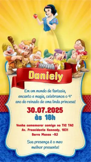 Convite Aniversário Branca de Neve e os 7 Anões para Editar
