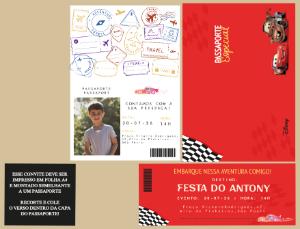 Convite Aniversário Carros Passaporte com Foto para Editar