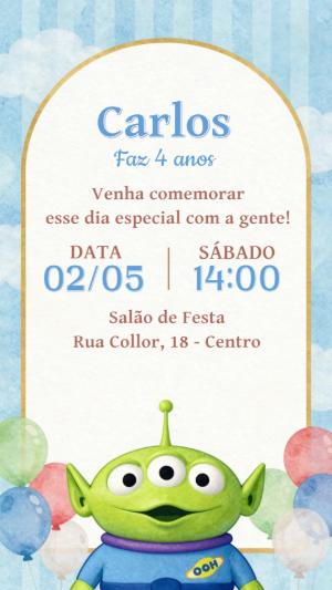 Convite de Aniversário Toy Story Alien para Editar Online