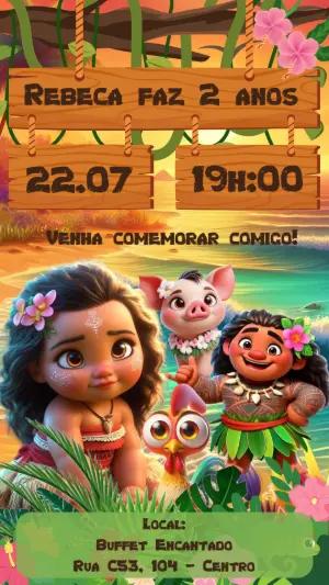 Convite de Aniversário Moana Baby Tropical para Editar Online