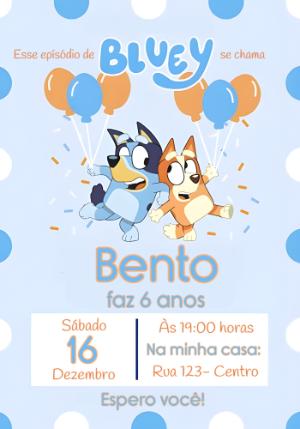 Convite de Aniversário Bluey e Bingo Colorido para Editar
