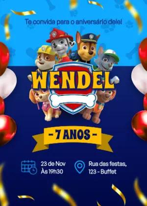 Convite de Aniversário Patrulha Canina para Editar Online