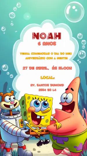Convite Aniversário Bob Esponja e Amigos para Editar Online