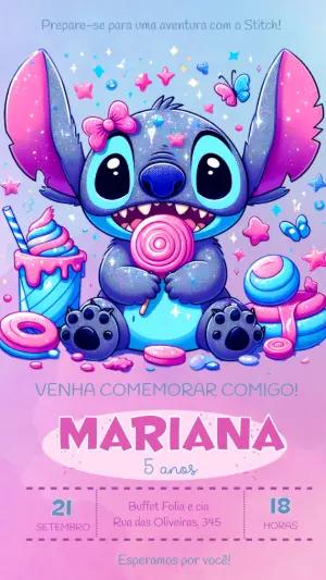 Convite de Aniversário Stitch Rosa e Azul Fofo para Editar