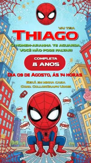 Convite de Aniversário Homem-Aranha Infantil para Editar