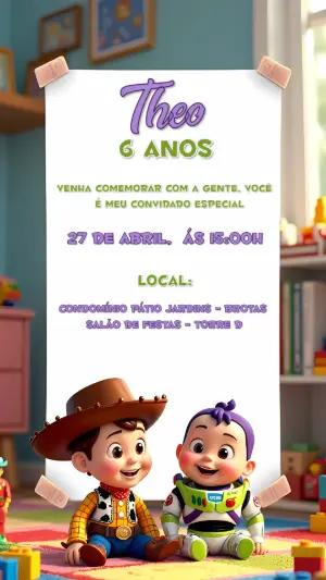 Convite de Aniversário Toy Story com Personagens para Editar
