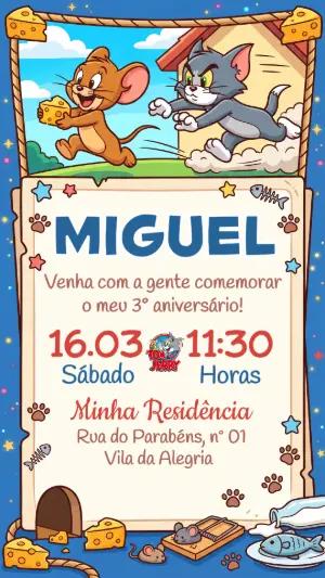 Convite de Aniversário Tom e Jerry Divertido para Editar