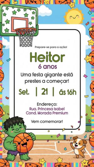 Convite Aniversário Hulk Basquete para Editar Online