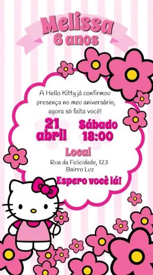 Convite de Aniversário Hello Kitty Rosa para Editar