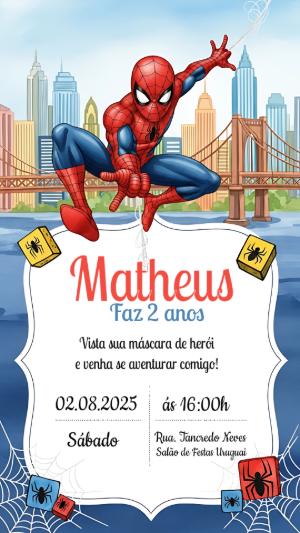 Convite de Aniversário Homem Aranha para Editar Online
