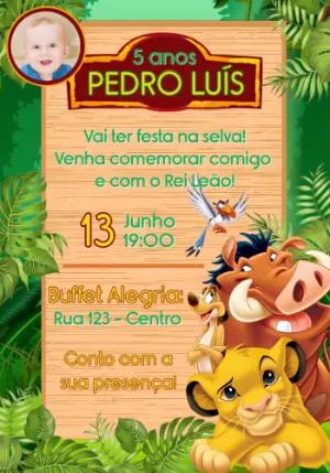 Convite de Aniversário Rei Leão com Foto para Editar