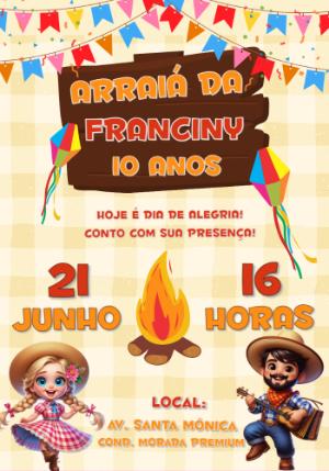 Convite Aniversário Festa Junina com Personagens para Editar