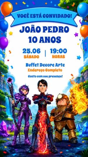 Convite de Aniversário Caçadores de Trolls Digital para Editar