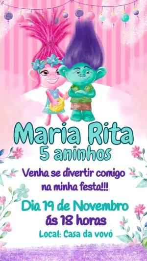Convite de Aniversário Trolls Colorido para Editar