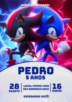Convite Aniversário Sonic e Shadow Editável Online