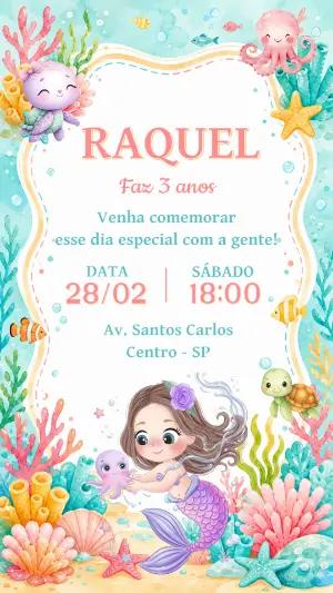 Convite de Aniversário Sereia Fundo do Mar para Editar