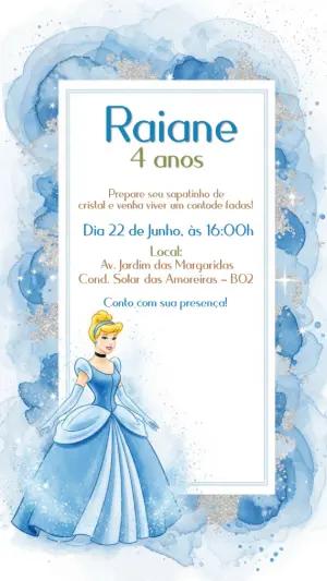 Convite de Aniversário Cinderela para Editar Online