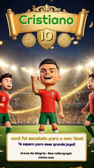 Convite Animado Aniversário Futebol 3D Modelo Editável