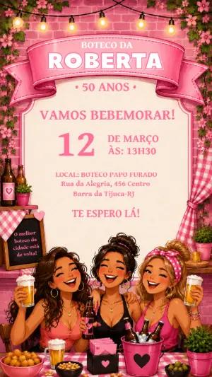 Convite de Aniversário Boteco Feminino Editável