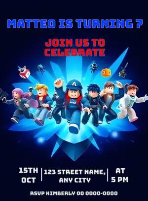 Roblox Game Birthday Invitation Editable Template