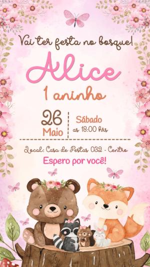 Convite Aniversário Bosque Encantado Menina Editável