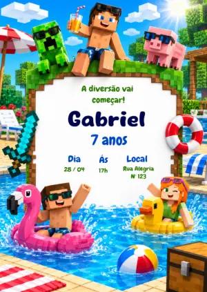Convite Aniversário Minecraft Piscina: Modelo Editável Online